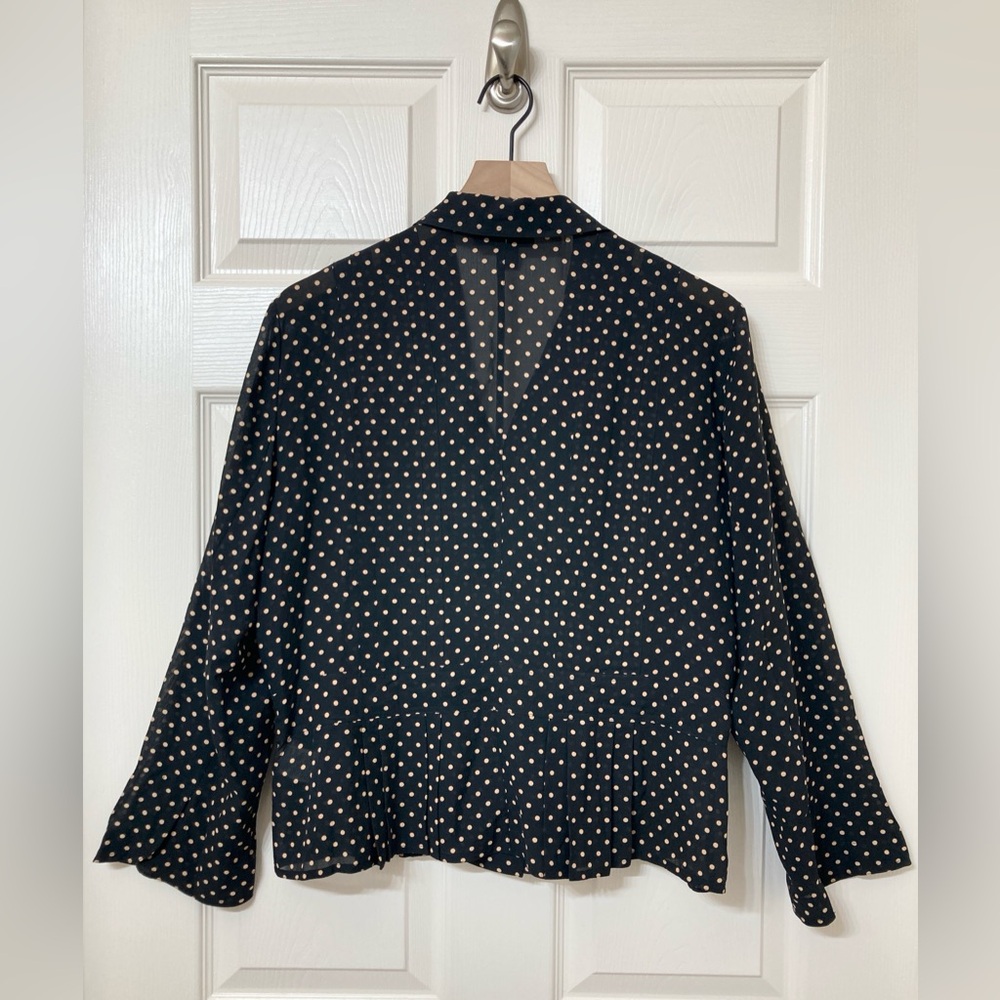 DKNY Black Tan Polka Dot Long Sleeve Silk Button Down Shirt 16 Parisian Chic XL - Picture 5 of 7